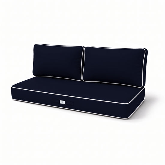 Premium kussenset 100x50 Marineblauw - 1 Zitting + 2 Rugleuningen (Dik 12cm & Passepoil)