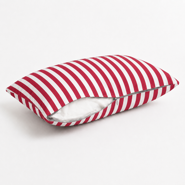 Lot de 2 Coussins d'Appoint Jardin 60x35 cm Rayure Rouge - Premium 270g Déhoussable