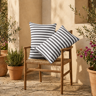 Lot de 2 Coussins d'Appoint Jardin 60x35 cm Rayure Gris Foncé - Premium 270g Déhoussable