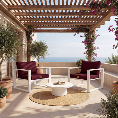 Ensemble Coussins Fauteuil 50x50 Prune - Effet Lin & Déhoussable (Assise + Dossier)