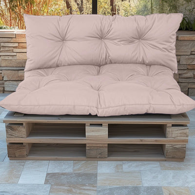 Coussin palette gris galet de 120x80 cm pour fauteuils et canapés, avec assise et dossier, imperméable et anti-UV, Deco-arts.fr