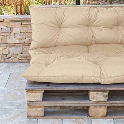 Coussins palette beige pour fauteuils et canapés, kit assise et dossier, imperméable et anti-UV de Deco-arts.fr
