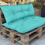 Coussins pour fauteuils et canapés Deco-arts.fr, palette bleu Caraïbes, assise et dossier, imperméables et anti-UV.