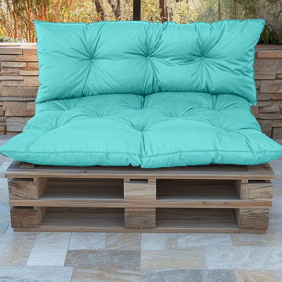 Coussin palette 120x80 cm Bleu Caraïbes pour fauteuils et canapés, imperméable et anti-UV, avec assise et dossier, Deco-arts.fr