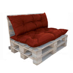 Coussin palette terracotta 120x80 pour fauteuils et canapés, kit avec assise et dossier, imperméable et anti-UV.