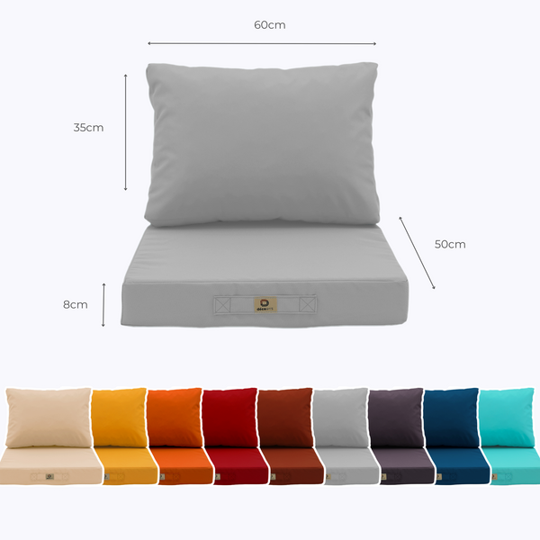 Ensemble de coussins gris galet pour salon jardin, 50x60 cm, pour fauteuils et canapés, par Deco-arts.fr