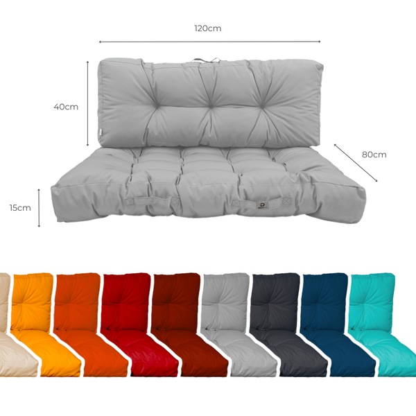 Conjunto de Almofadas para Palete 120x80 Cinzento Seixo – dimensões