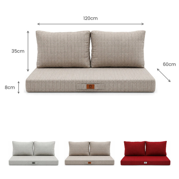 Tuinlounge kussenset 120x60 Zwart Gemêleerd Beige – afmetingen