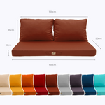 Ensemble de coussins de jardin terracotta 100x50 pour fauteuils et canapés, déhoussables et anti-UV, comprenant 1 assise et 2 dossiers.