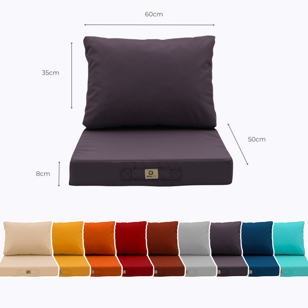 Ensemble de coussins de salon de jardin gris carbone pour fauteuils et canapés, dimensions 50x60 cm, avec assise et dossier.