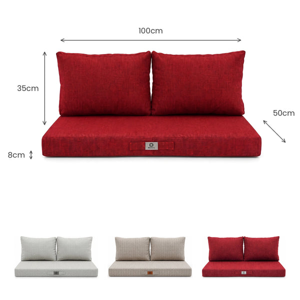 Gartenlounge-Kissen-Set 100x50 Bordeauxrot – Maße