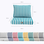 Ensemble de 2 coussins de salon jardin 50x50 cm rayure turquoise pour fauteuils et canapés, en tissu 270g, Deco-arts.fr