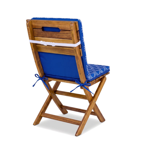 High-back chair cushion, Blue Nautical Pattern – plain back, adjustable strap and ties