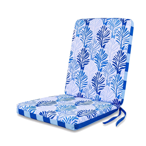 Hogerugkussen 95x40, Blauw bladpatroon, zitting en rug uit één stuk