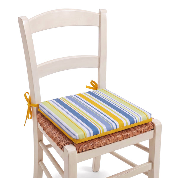 35x35 chair pad Sunny Stripes Pattern tied to a chair