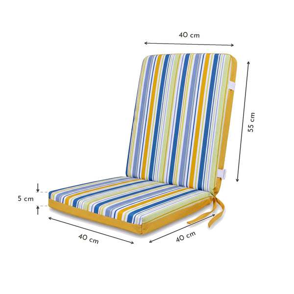 Almofada de cadeira de encosto alto, Padrão Riscas Solares – assento 40 x 40 cm, encosto 55 x 40 cm, 5 cm de espessura