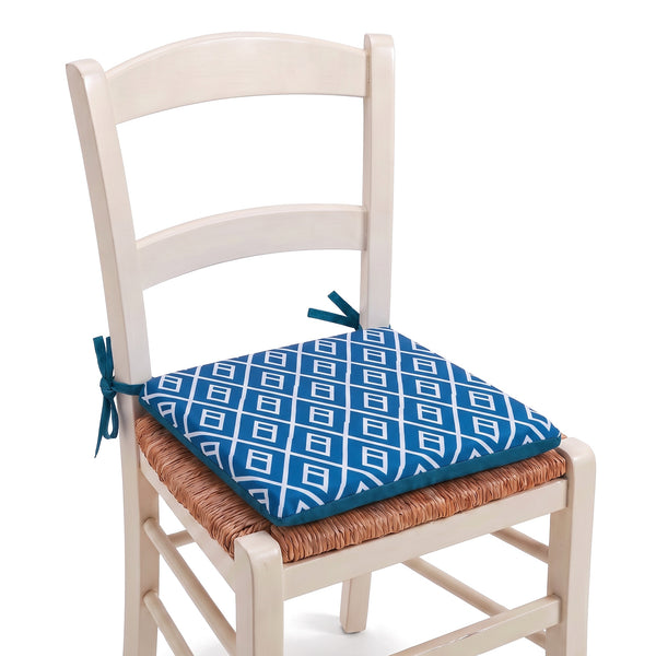 35x35 chair pad Green Geometric Pattern tied to a chair