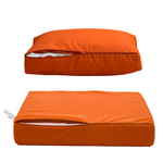 Coussins pour fauteuils et canapés de jardin Deco-arts.fr, ensemble orange 50x50 déhoussables et anti-UV, assise et dossier.