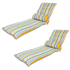 Lot 2 Coussins Chaise Longue 195x60 Motif Rayures Solaires + 2 Traversins - Anti-UV
