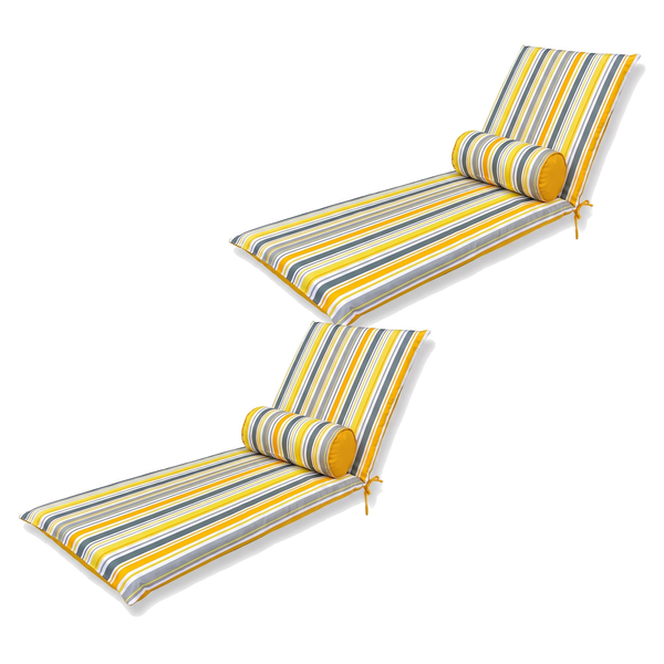 Lot de 2 matelas transat 195x60 motif Rayures Solaires avec leurs 2 traversins, sur fond blanc