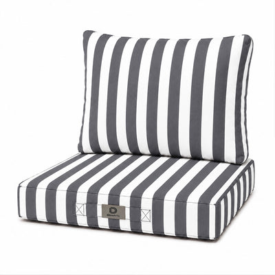 Ensemble Coussins Chaise Jardin 40x40 Rayure Gris Foncé - Premium 270g (Assise + Dossier)