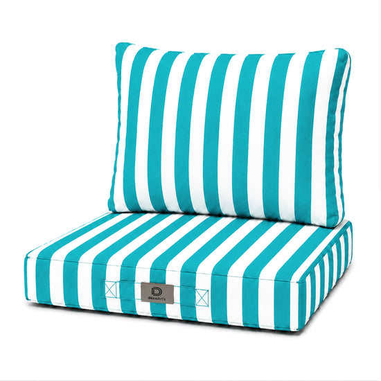 Ensemble Coussins Chaise Jardin 40x40 Rayure Turquoise - Premium 270g (Assise + Dossier)