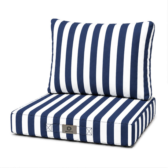 Ensemble Coussins Chaise Jardin 40x40 Rayure Bleu Marine - Premium 270g (Assise + Dossier)