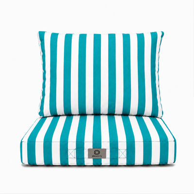 Ensemble Coussins Chaise Jardin 40x40 Rayure Turquoise - Premium 270g (Assise + Dossier)