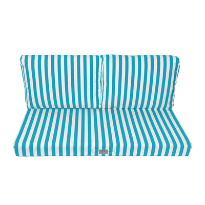 Ensemble de 3 coussins pour salon jardin avec rayures turquoise, 120x60 cm, comprenant 1 assise et 2 dossiers, en tissu 270g