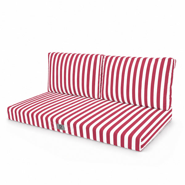 Gartenlounge-Kissen-Set 120x60 Rote Streifen - Premium 270g (1 Sitzfläche + 2 Rückenlehnen)