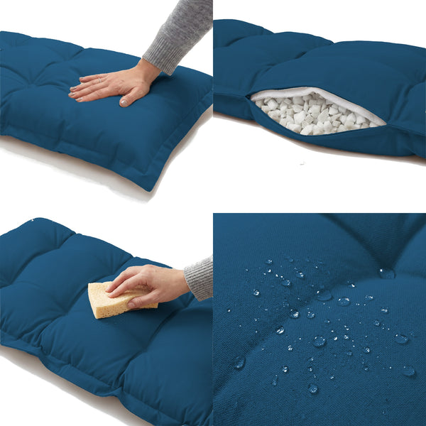 Coussin Banc & Sol Capitonné 120x60 Bleu Pétrole : moelleux, garnissage flocons de mousse, nettoyage à l'éponge, déperlant