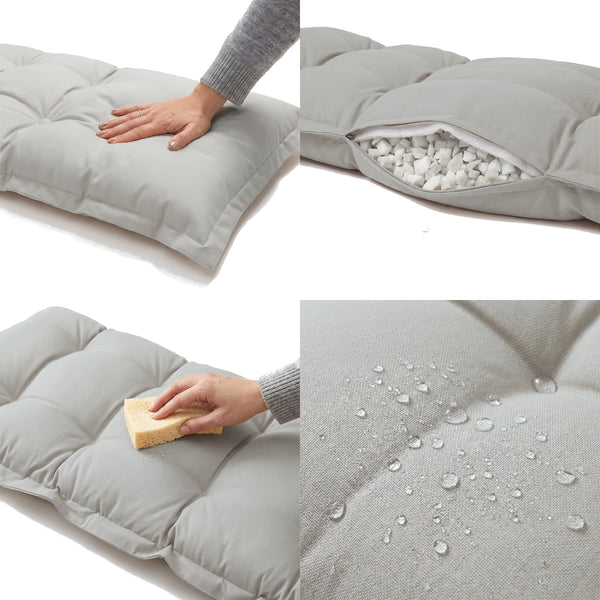 Coussin Banc & Sol Capitonné 120x60 Gris Galet : moelleux, garnissage flocons de mousse, nettoyage à l'éponge, déperlant