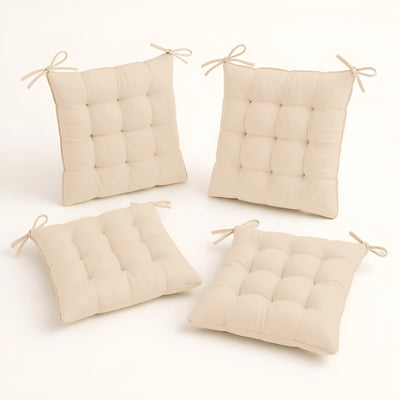 Coussin de chaise beige de 40x40 cm, lot de 4, déperlant avec attaches, pour intérieur et extérieur, de Deco-arts.fr