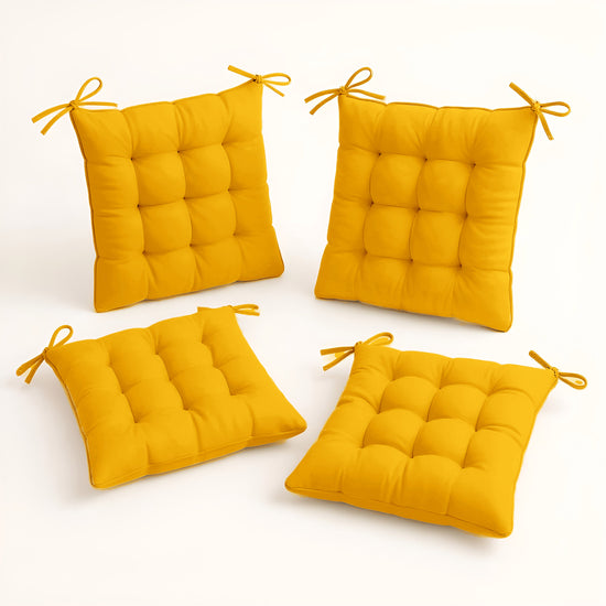 Lot de 4 Galettes de chaise 40 x 40 cm - Jaune miel - Deco-arts.fr