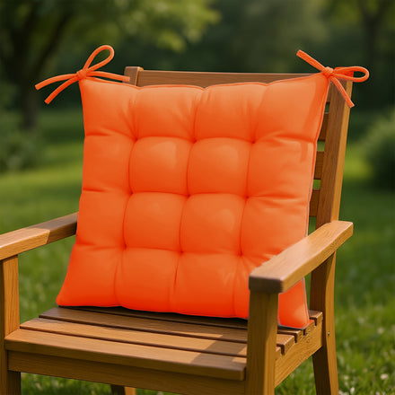 Lot de 4 Galettes de Chaise 40x40 Orange - Intérieur & Extérieur (Déperlant avec Attaches)