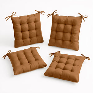 Lot de 4 Galettes de Chaise 40x40 Rouille - Intérieur & Extérieur (Déperlant avec Attaches)