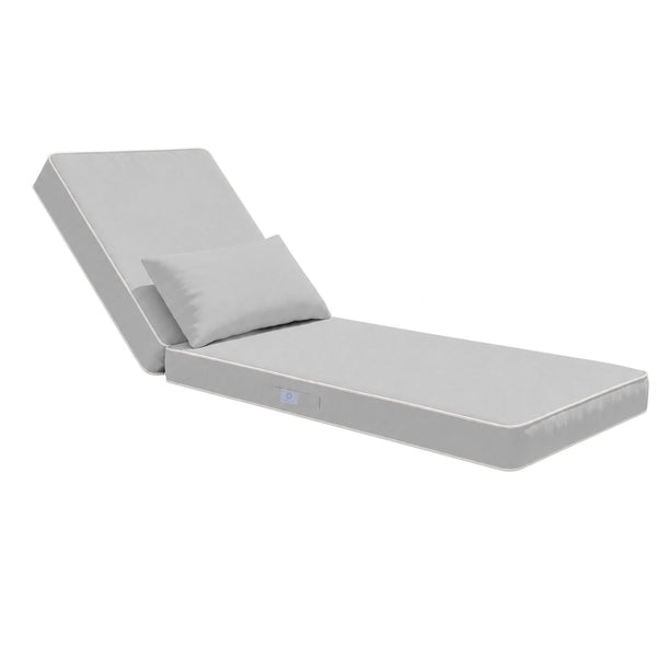Matelas Transat Premium 190x60 Gris Clair - Épais 10cm & Têtière (Déhoussable)