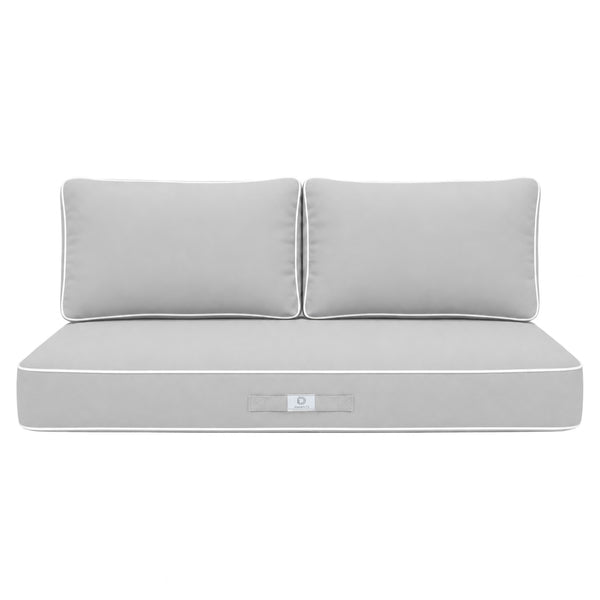 Premium Cushion Set 100x50 Light Grey - 1 Seat + 2 Backrests (Thick 12cm & Passepoil)