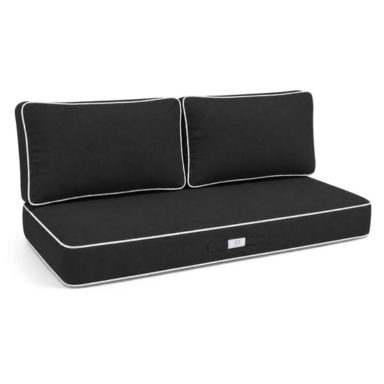 Premium Cushion Set 100x50 Dark Grey - 1 Seat + 2 Backrests (Thick 12cm & Passepoil)