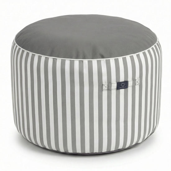 Round Striped Pouf Light Grey - Premium 270g - Height 40cm Diameter 70cm
