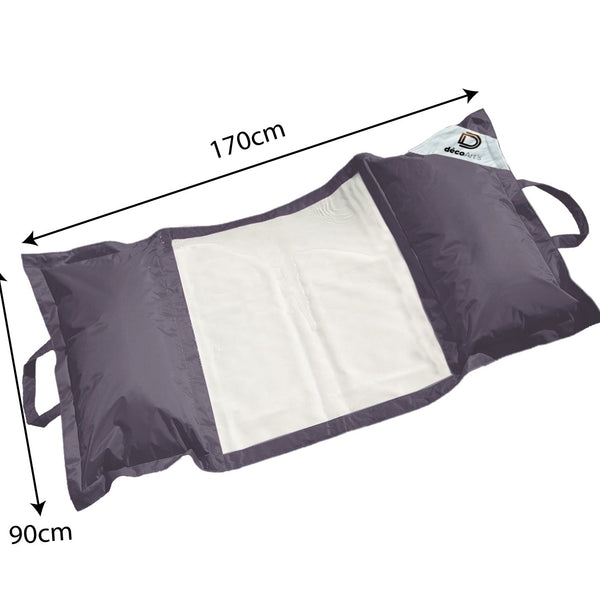 Pouf flottant piscine XXL gris carbone de 170x90 cm, matelas hamac à billes pour extérieur, confort adulte.