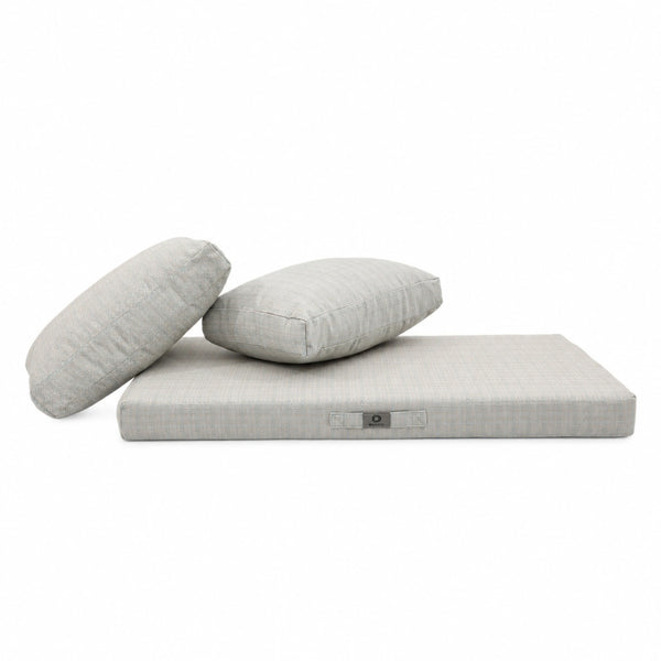 Ensemble Coussins Salon Jardin 100x50 Beige Chiné Turquoise – 1 assise et 2 dossiers séparés