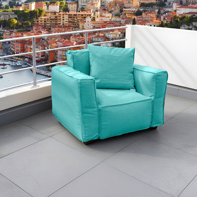 Coussin pour fauteuil modulable de jardin 90x75 cm bleu Caraïbes en tissu Olefin avec cœur gonflable et pompe incluse.