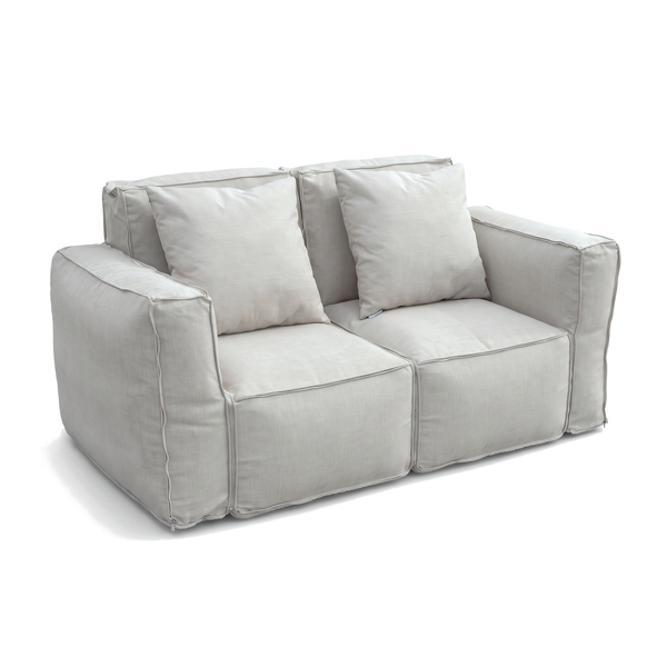 Duas poltronas modulares Cinzento Seixo unidas por fecho num sofá de 2 lugares