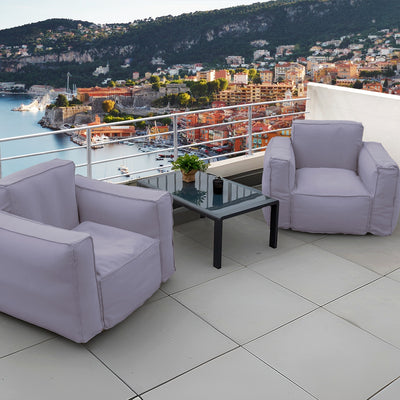 Coussin pour fauteuil de jardin modulable gris galet en tissu Olefin, avec cœur gonflable et pompe incluse, pour fauteuils et canapés.