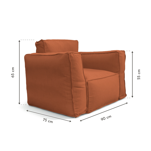 Fauteuil Modulable de Jardin 90x75 Terracotta – dimensions 90 x 75 x 65 cm, accoudoirs 55 cm