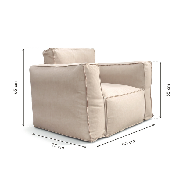Fauteuil Modulable de Jardin 90x75 Beige – dimensions 90 x 75 x 65 cm, accoudoirs 55 cm