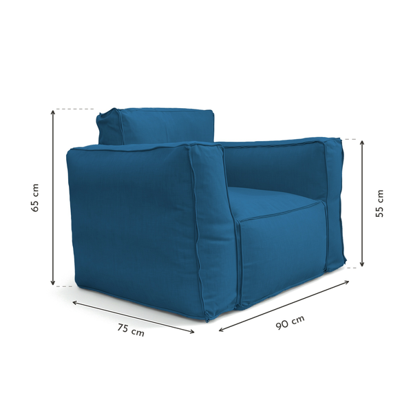 Fauteuil Modulable de Jardin 90x75 Bleu Pétrole – dimensions 90 x 75 x 65 cm, accoudoirs 55 cm