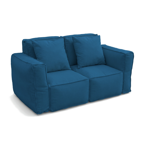 Deux Fauteuils Modulables Bleu Pétrole zippés en canapé 2 places