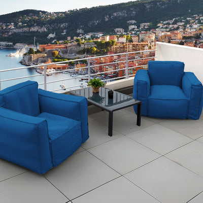 Coussin pour fauteuil modulable de jardin en tissu olefin bleu pétrole avec cœur gonflable et pompe incluse, pour mobilier extérieur.